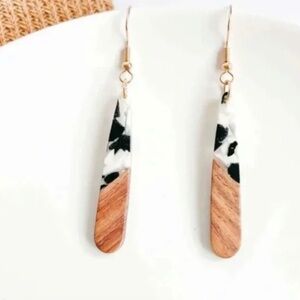 ❤️ FREE Wood Wooden Like Tortoise Like Boho Peasant Hipster Hippie Art Earrings